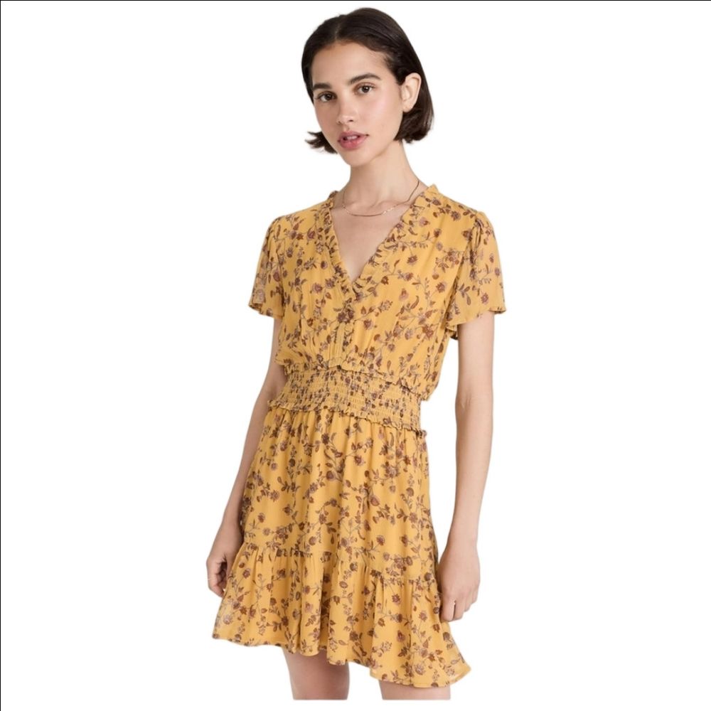 PAIGE | Giannina Silk Dress Mustard Yellow Floral Sz LARGE